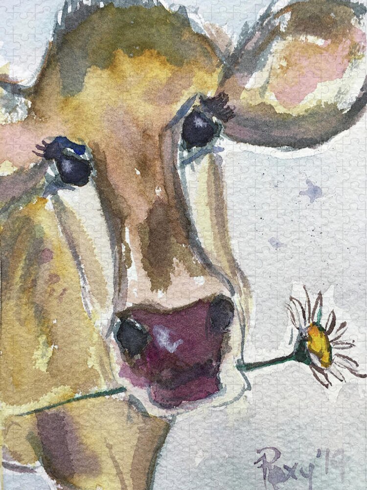 Cow Jigsaw Puzzle featuring the painting Daisy by Roxy Rich