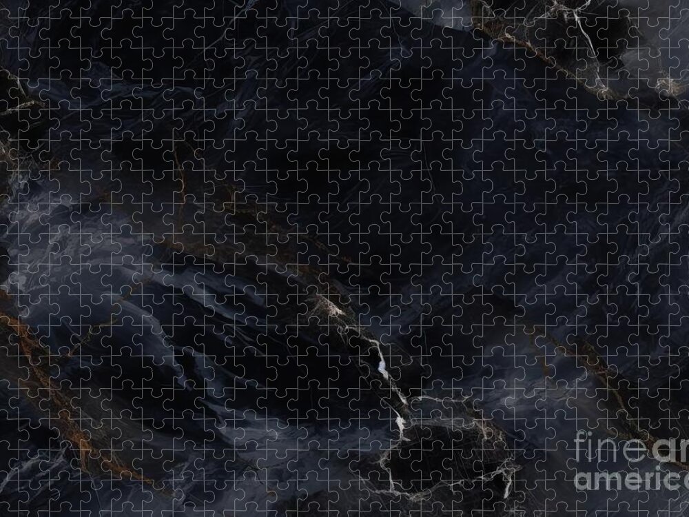 Texture Jigsaw Puzzle featuring the painting Dark Color Marble Texture, Black Marble Background #1 by N Akkash