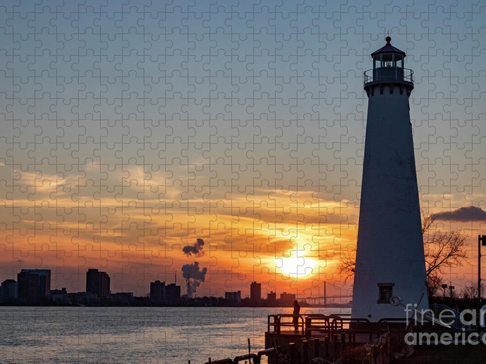 Lighthouse Jigsaw Puzzle featuring the photograph Detroit River Sunset #1 by Jim West