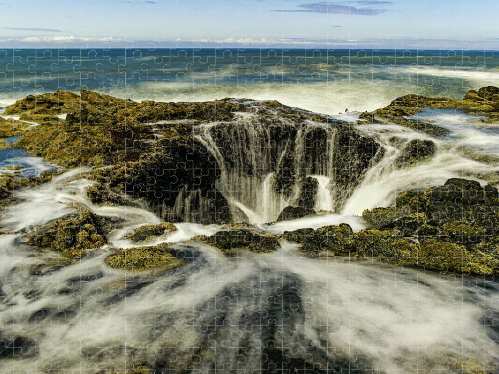 Oregon Jigsaw Puzzle featuring the photograph Drama at Thor's Well #1 by Jeff Swan