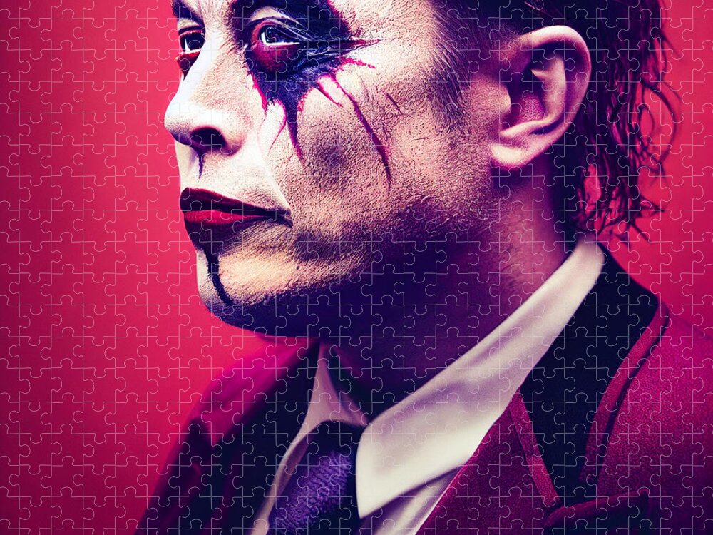 Elon Musk As The Joker Highly Detailed Décor Jigsaw Puzzle featuring the painting Elon Musk as The Joker highly detailed intricate cine dcf39afc 0ed9 645f043c b26456 f6e #1 by Celestial Images