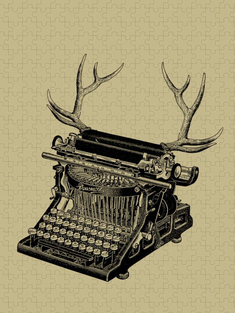 Typewriter Jigsaw Puzzle featuring the mixed media Fantasy typewriter #1 by Madame Memento