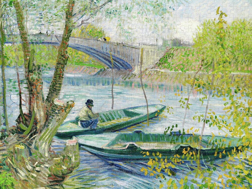 Vincent Van Gogh Jigsaw Puzzle featuring the painting Fishing in Spring. #1 by Vincent Van Gogh