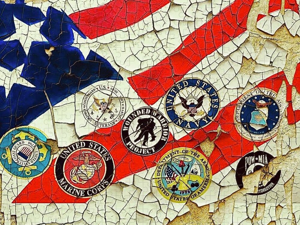  Jigsaw Puzzle featuring the mixed media Flag by Angie ONeal