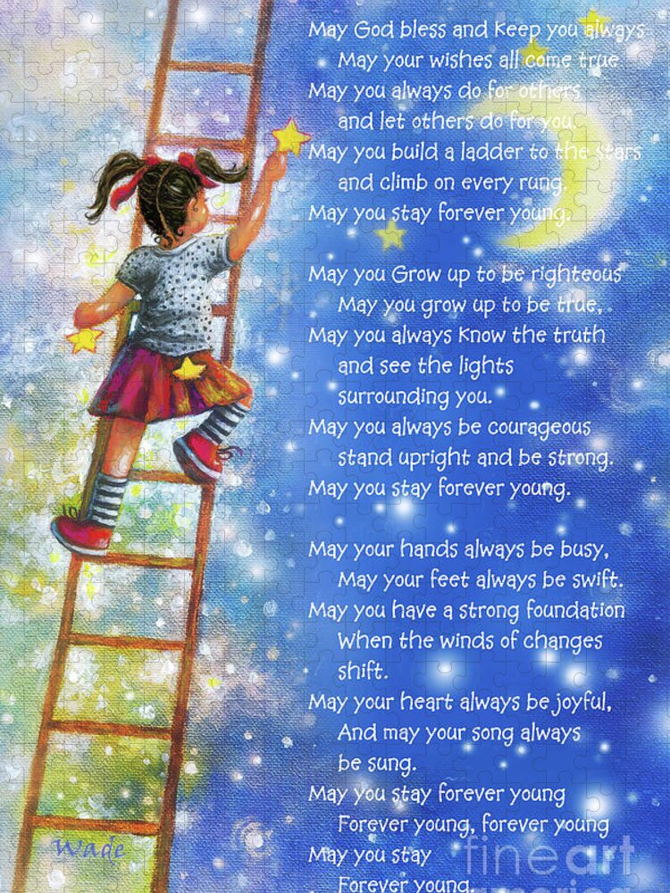 Forever Young Lyrics Jigsaw Puzzle featuring the painting Forever Young Ladder to the Stars #1 by Vickie Wade