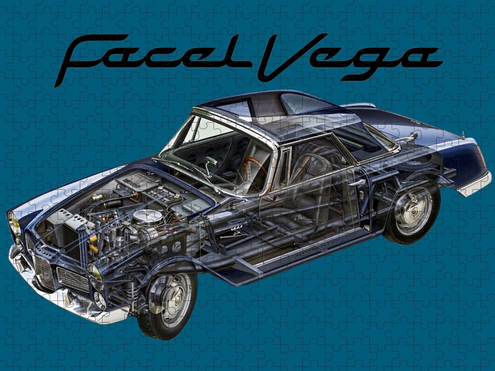 Porsche Jigsaw Puzzle featuring the drawing France Facel Vega Facellia. Cutaway car art #2 by Vladyslav Shapovalenko