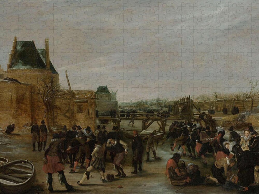 Hendrick Avercamp Jigsaw Puzzle featuring the painting Frolicking on a frozen canal in a town #2 by Hendrick Avercamp