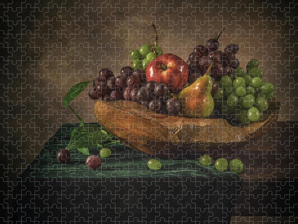 Still Life Jigsaw Puzzle featuring the pyrography Fruits by Anna Rumiantseva