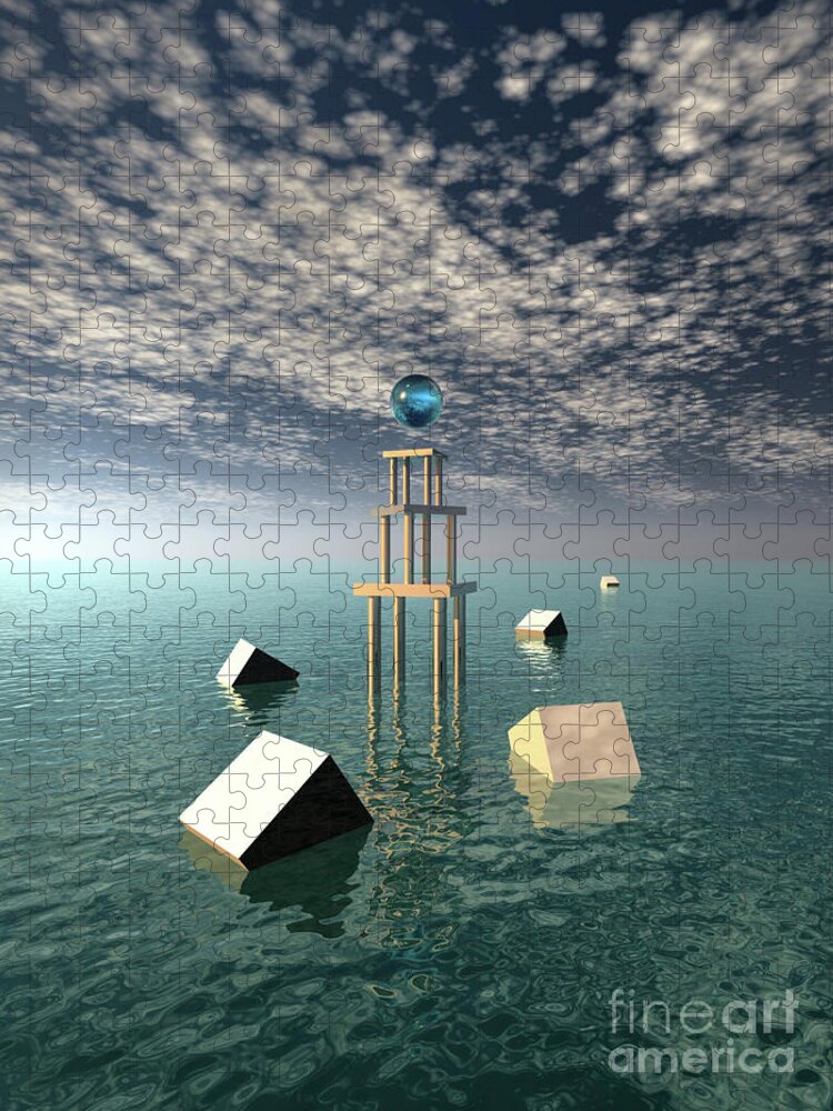 Clouds Jigsaw Puzzle featuring the digital art Glowing Blue Orb by Phil Perkins