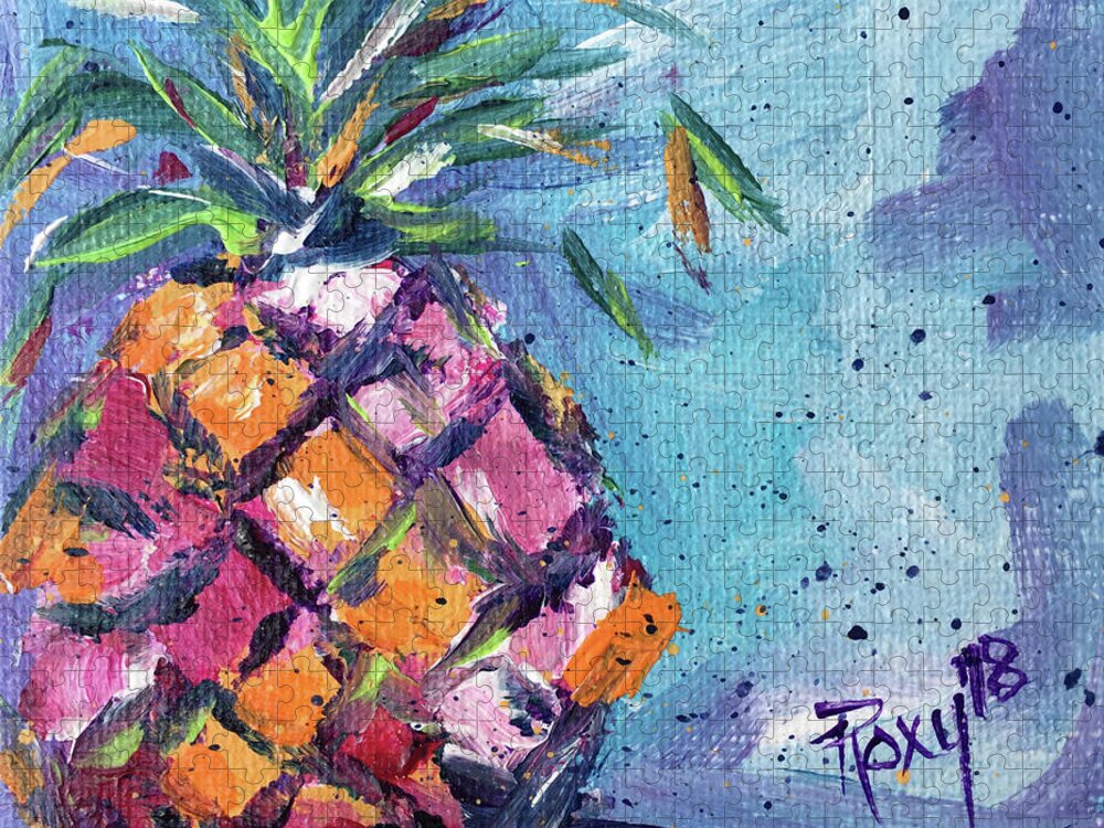 Pineapple Jigsaw Puzzle featuring the painting Happy Pineapple #1 by Roxy Rich