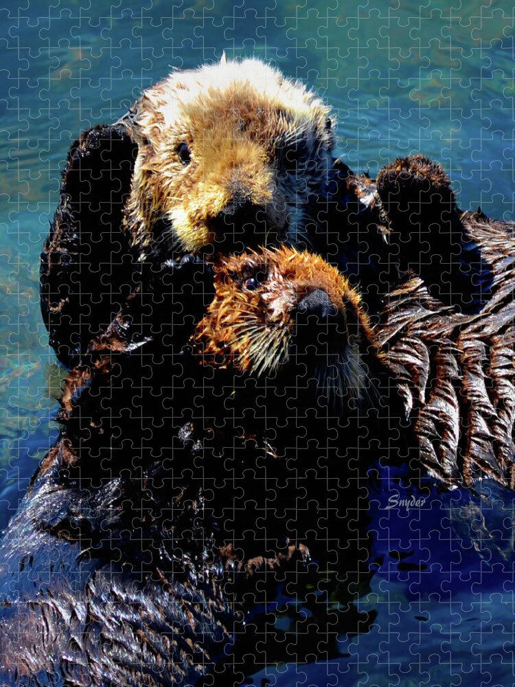 Otter Jigsaw Puzzle featuring the photograph High Five Sea Otter Morro Bay California 2 #2 by Barbara Snyder