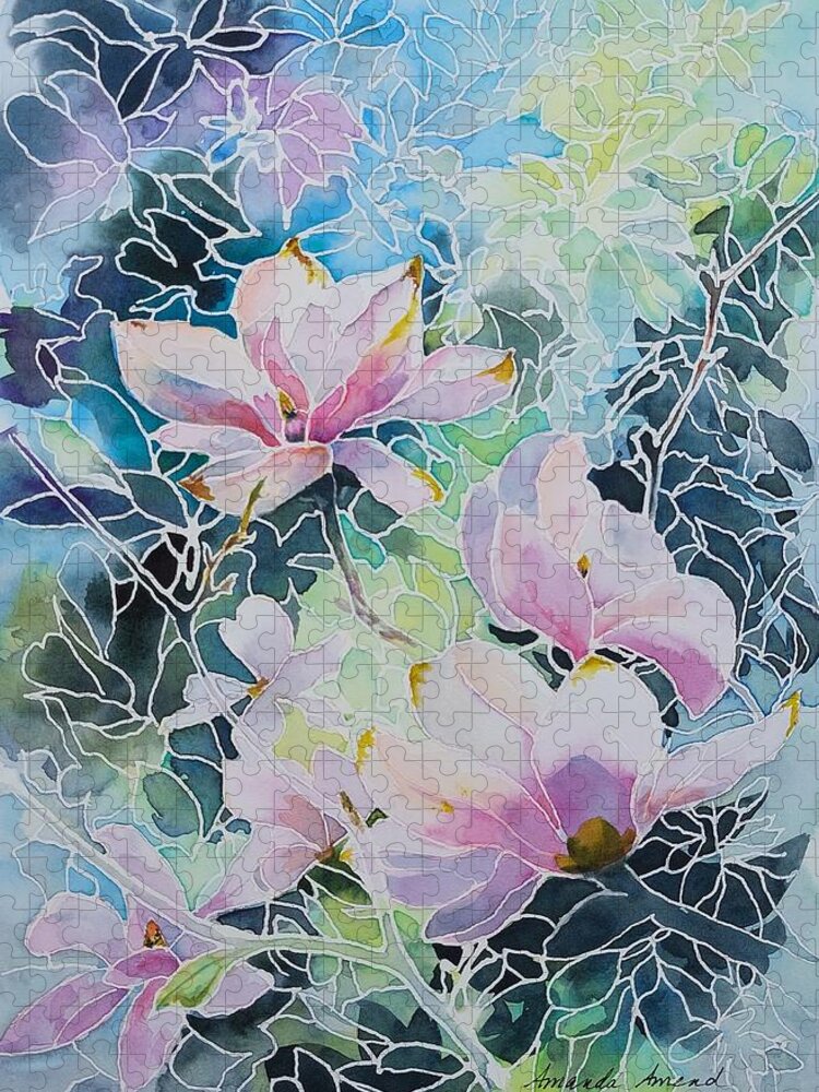 Magnolia Jigsaw Puzzle featuring the painting Homage to Spring, cropped by Amanda Amend