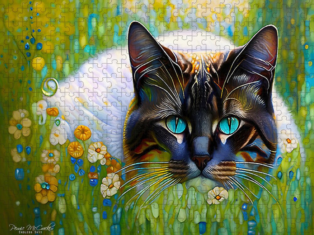 Cat Jigsaw Puzzle featuring the mixed media I See You by Pennie McCracken
