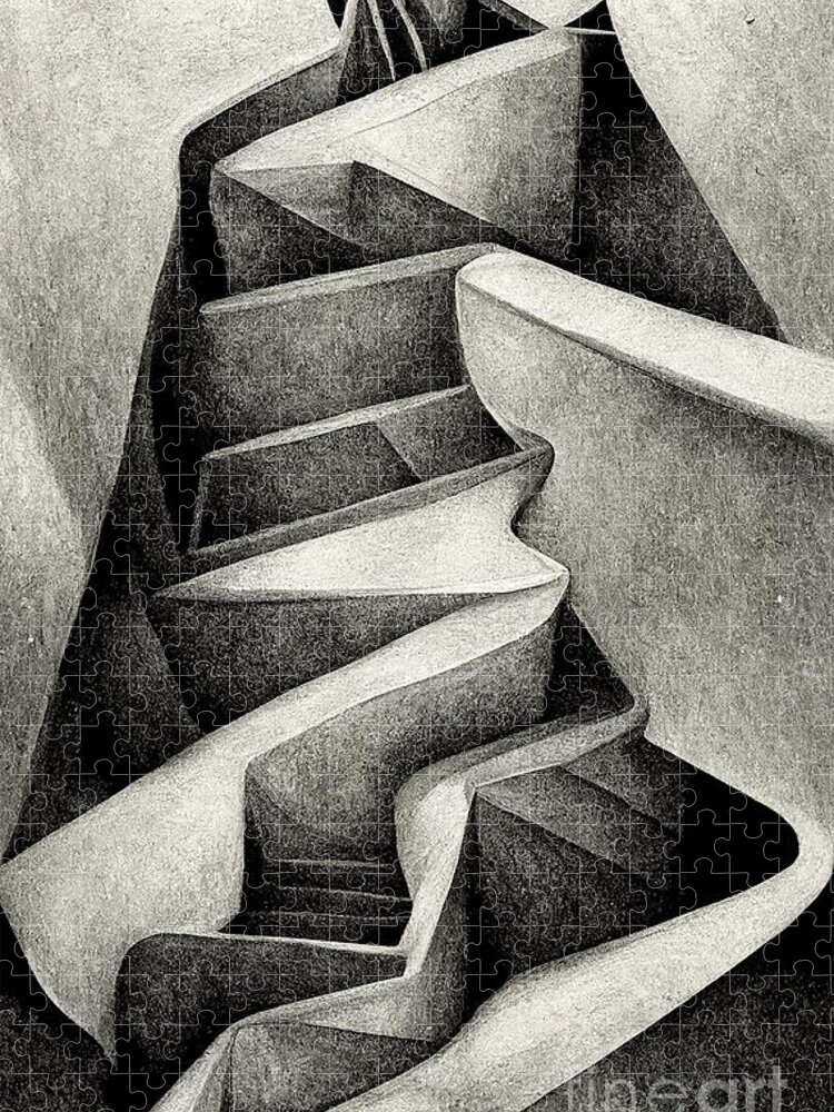 M.c. Escher Jigsaw Puzzle featuring the digital art Interpretation of Escher's Infinite Stairs #1 by Sabantha