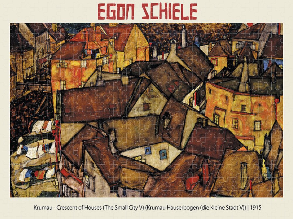 Austrian Artist Jigsaw Puzzle featuring the painting Krumau - Crescent of Houses #1 by Egon Schiele