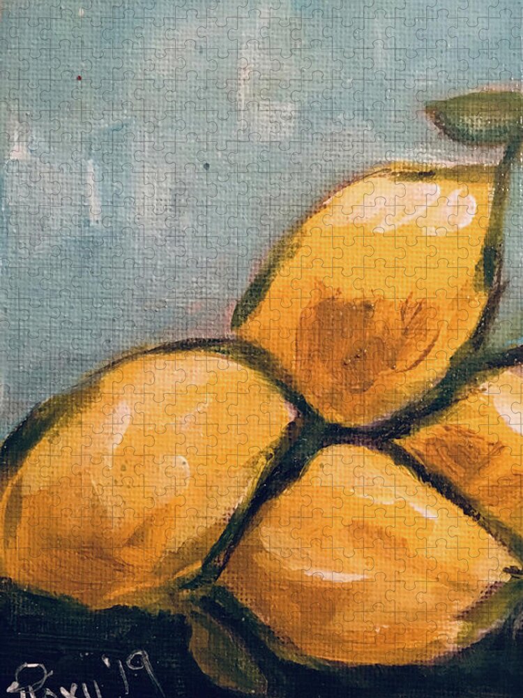 Lemon Jigsaw Puzzle featuring the painting Lemons from Heaven by Roxy Rich