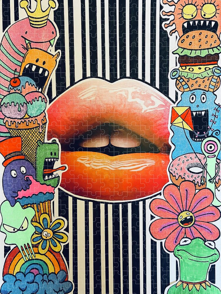 Lips Jigsaw Puzzle featuring the mixed media Lips #1 by Tanja Leuenberger