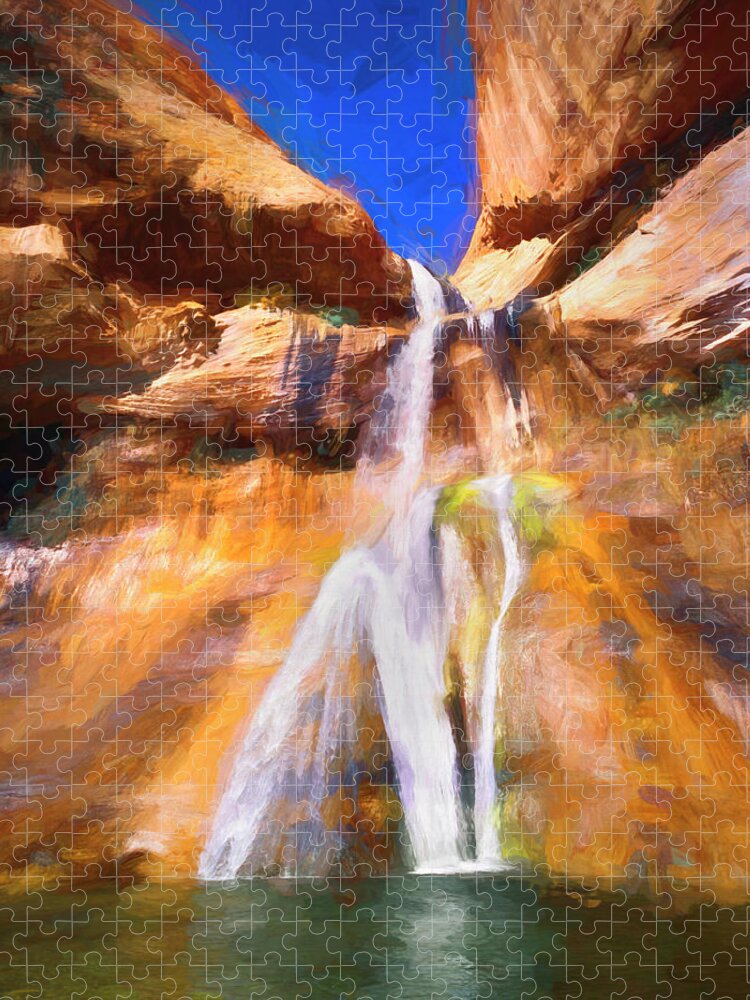Lower Calf Creek Falls Jigsaw Puzzle featuring the photograph Lower Calf Creek Falls Utah X100 #2 by Rich Franco