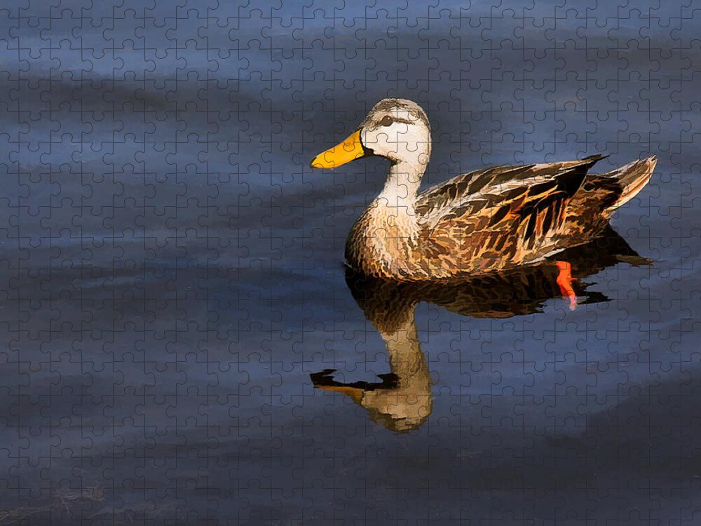 Duck Jigsaw Puzzle featuring the photograph Mottled Duck Reflection #1 by Rosalie Scanlon