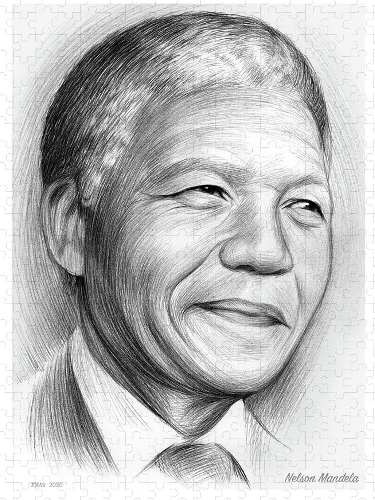 Nelson Mandela Jigsaw Puzzle featuring the drawing Nelson Mandela #2 by Greg Joens