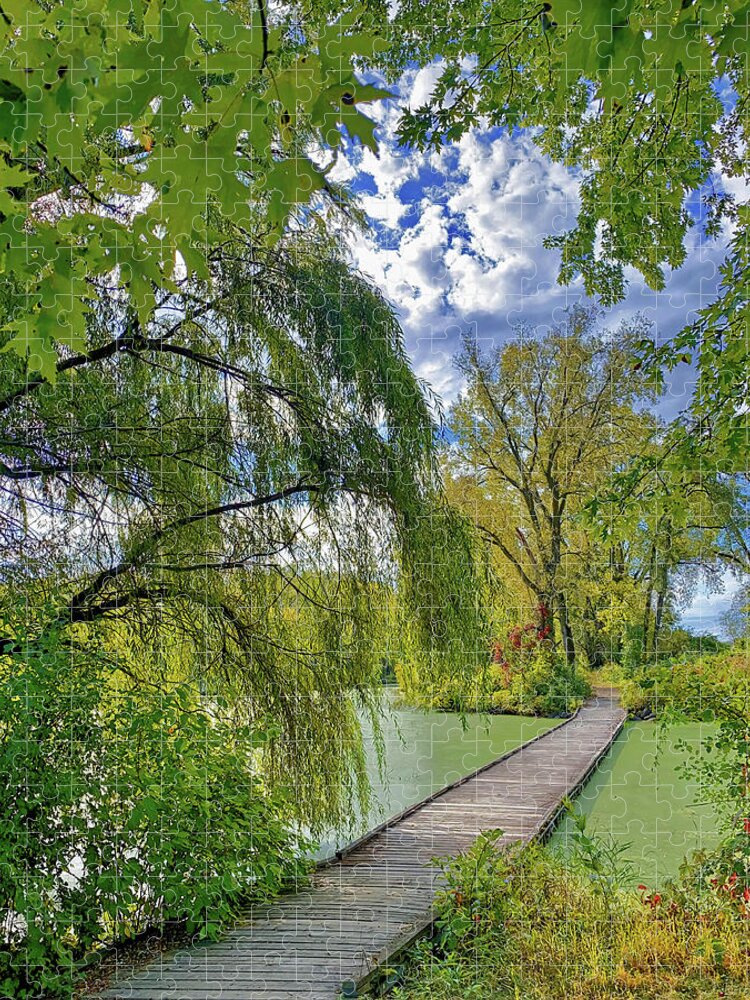 Floating Bridge Jigsaw Puzzle featuring the photograph Norsk Gangsti - Norwegian footpath - floating bridge in Viking County Park, Stoughton, WI by Peter Herman