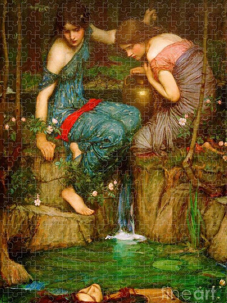 John William Waterhouse Jigsaw Puzzle featuring the painting Nymphs Finding the Head of Orpheus - 1905 by John William Waterhouse