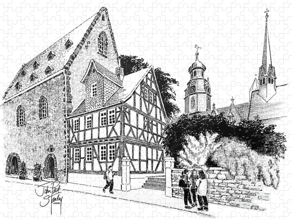 Butzbach Jigsaw Puzzle featuring the drawing Old Butzbach, Germany #2 by John Paul Stanley