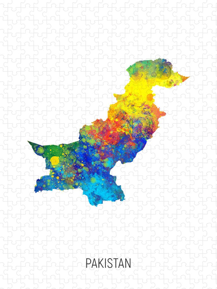 Pakistan Jigsaw Puzzle featuring the digital art Pakistan Watercolor Map #1 by Michael Tompsett