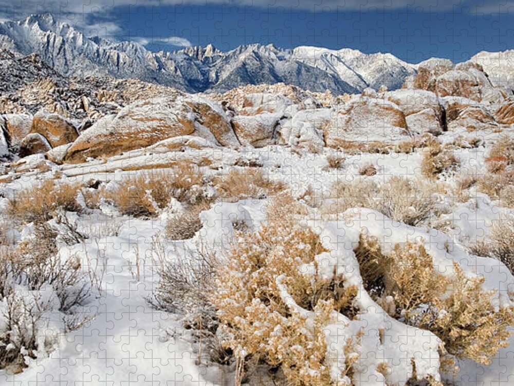 Dave Welling Jigsaw Puzzle featuring the photograph Panorama Winter Sunrise Alabama Hills Eastern Sierras #1 by Dave Welling