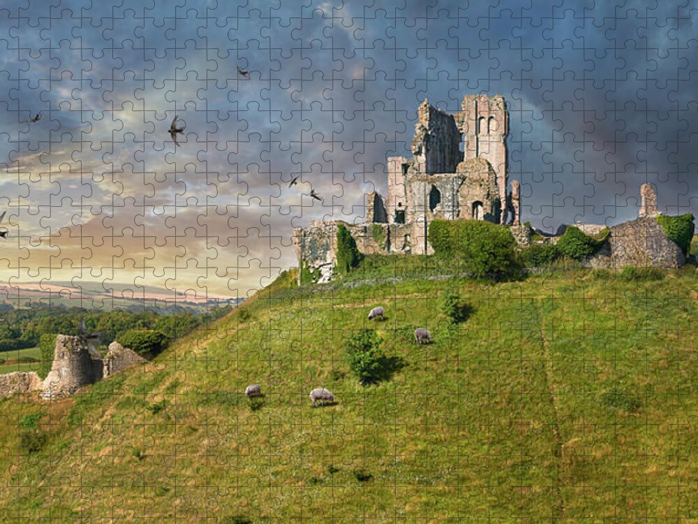 Corfe Castle Jigsaw Puzzle featuring the photograph Photo of Corfe castle Keep , Dorset England by Paul E Williams