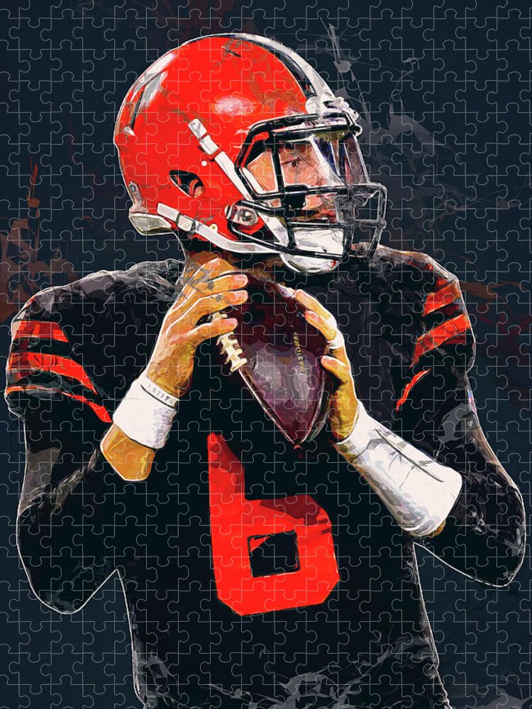 Player Jigsaw Puzzle featuring the digital art Player Football NFL Cleveland Browns Player Baker Mayfield Baker Mayfield Baker Mayfield Bakermayfie #1 by Wrenn Huber