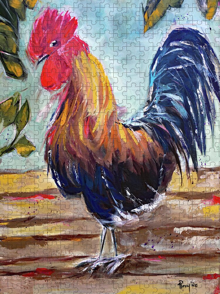 Rooster Jigsaw Puzzle featuring the painting Randy Rooster by Roxy Rich