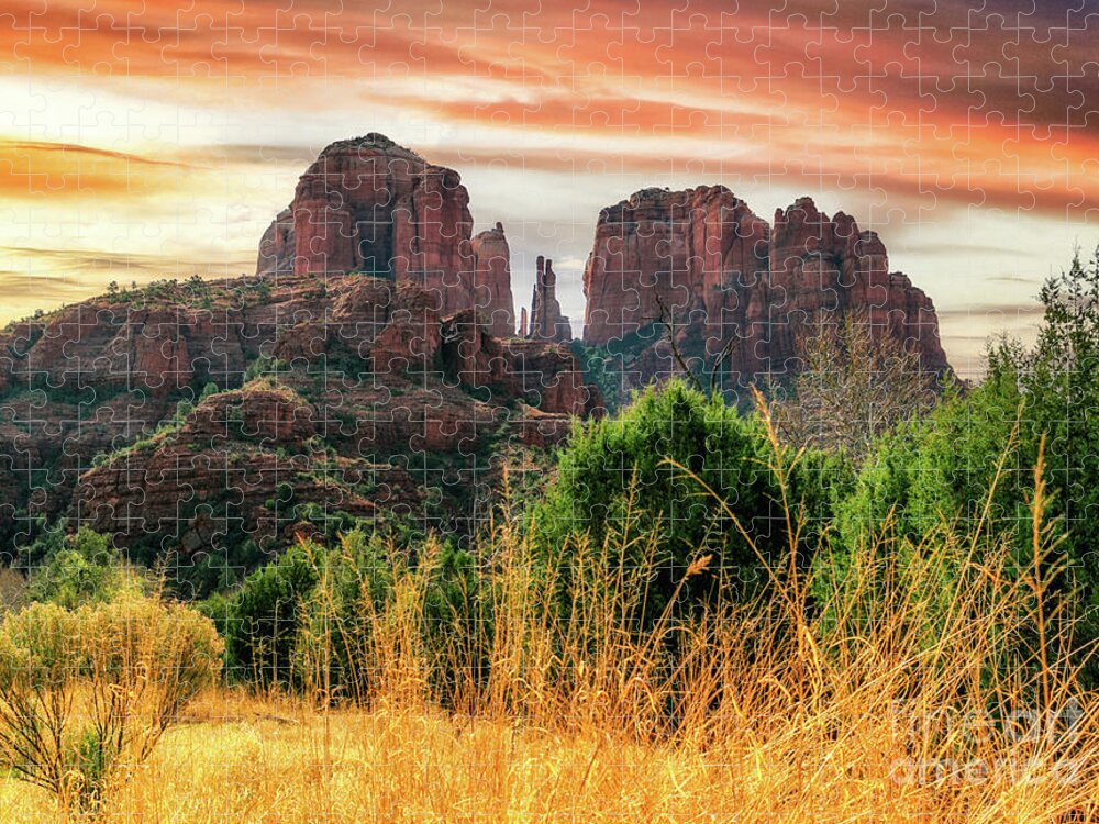 Red Rock Canyon Jigsaw Puzzle featuring the photograph Red Rock Canyon At Sunset #1 by Lev Kaytsner