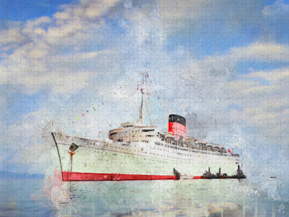 Steamer Jigsaw Puzzle featuring the digital art R.M.S. Caronia by Geir Rosset