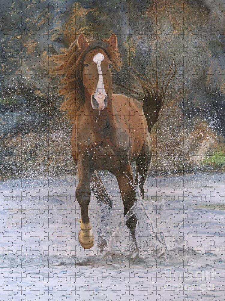 Salt River Wild Horses Jigsaw Puzzle featuring the painting Running Free #1 by Shannon Hastings