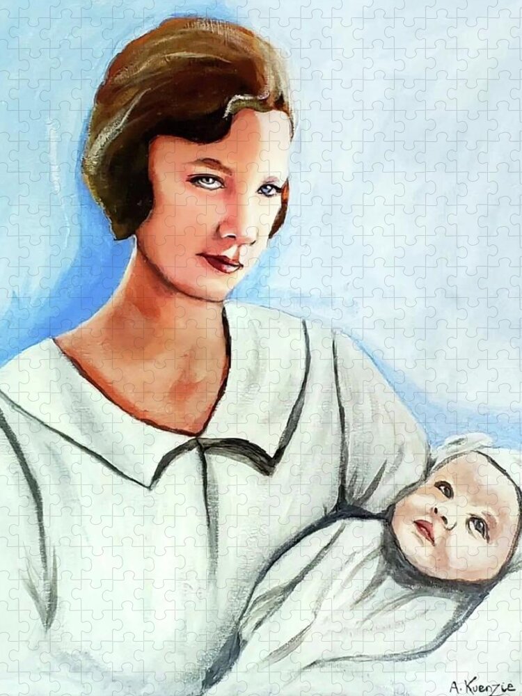 Jigsaw Puzzle featuring the painting Sally Mae and Baby Georgia #1 by Amy Kuenzie