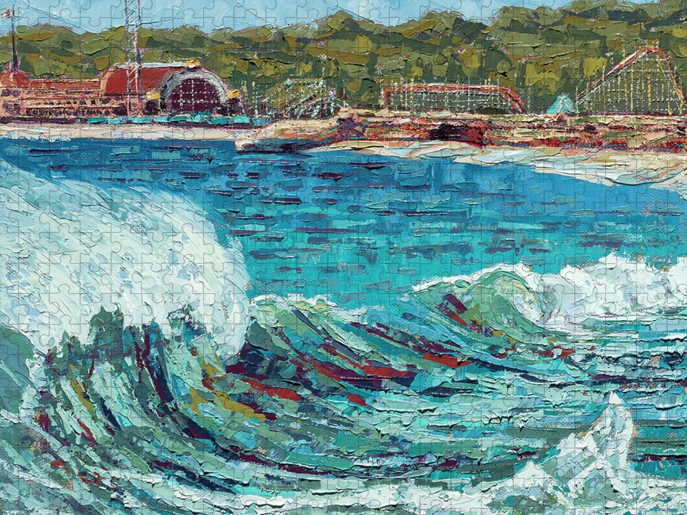 Ocean Jigsaw Puzzle featuring the painting Santa Cruz Wave by PJ Kirk