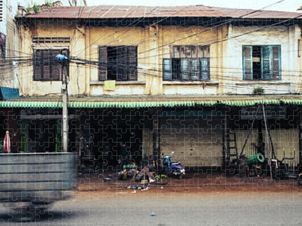 Panoramic Jigsaw Puzzle featuring the photograph Siem Reap street cambodia #1 by Sonny Ryse
