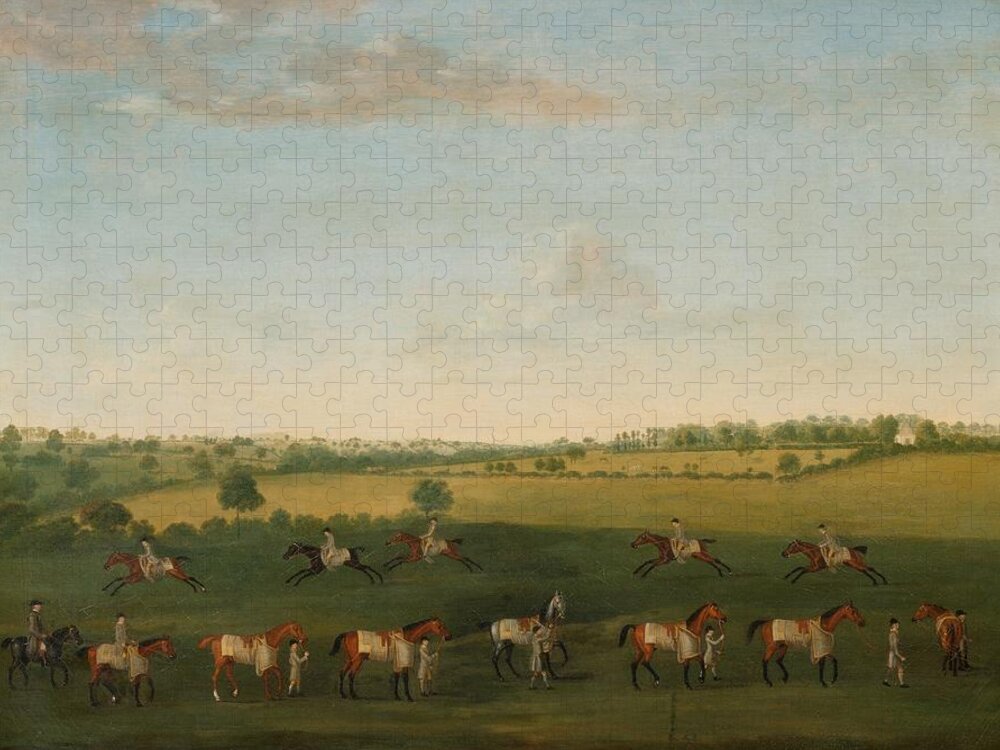 Francis Sartorius Jigsaw Puzzle featuring the painting Sir Charles Warre Malet's String of Racehorses at Exercise by Francis Sartorius