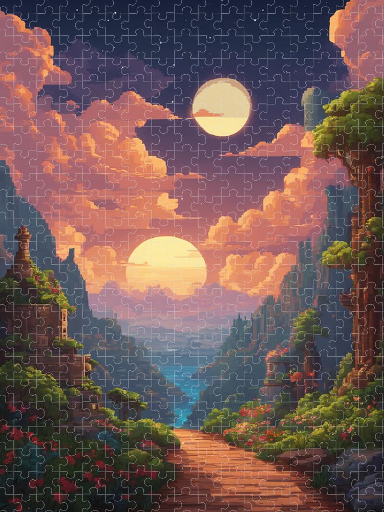 Pixel Jigsaw Puzzle featuring the digital art Somewhere #1 by Quik Digicon Art Club