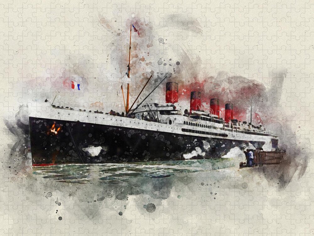 Steamer Jigsaw Puzzle featuring the digital art S.S. France 1910 #1 by Geir Rosset