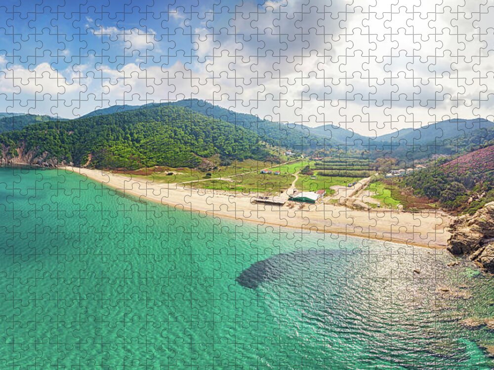 Island Jigsaw Puzzle featuring the photograph The beach Aselinos in Skiathos, Greece #1 by Constantinos Iliopoulos