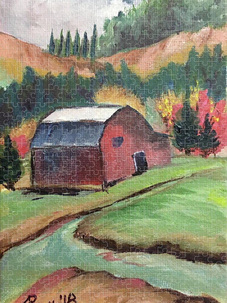 Barn Jigsaw Puzzle featuring the painting The Creek #1 by Roxy Rich
