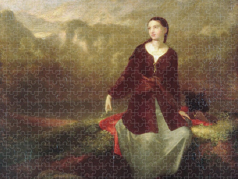 Figurative Jigsaw Puzzle featuring the painting The Spanish Girl in Reverie #1 by Washington Allston