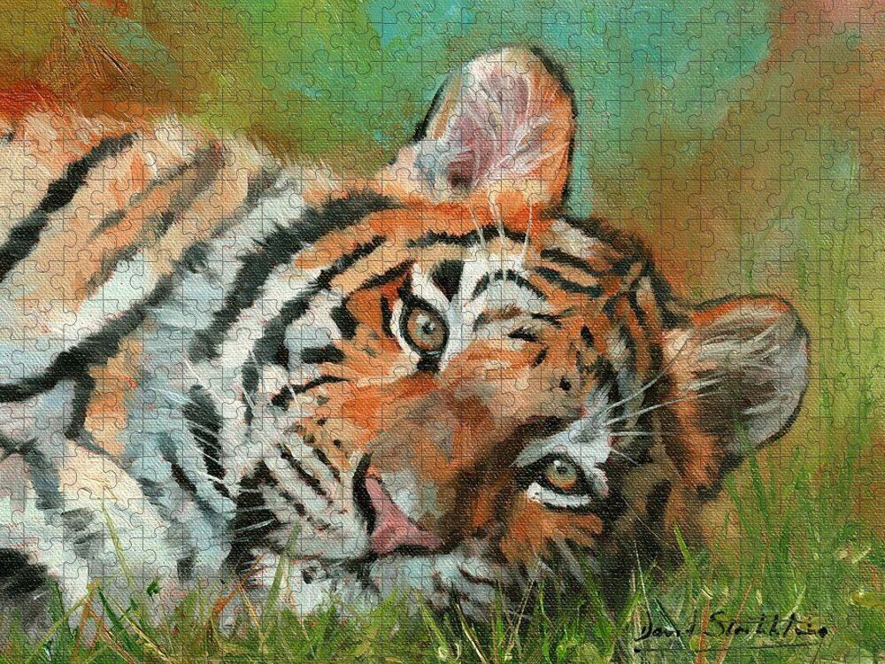Tiger Jigsaw Puzzle featuring the painting Tiger Repose #1 by David Stribbling
