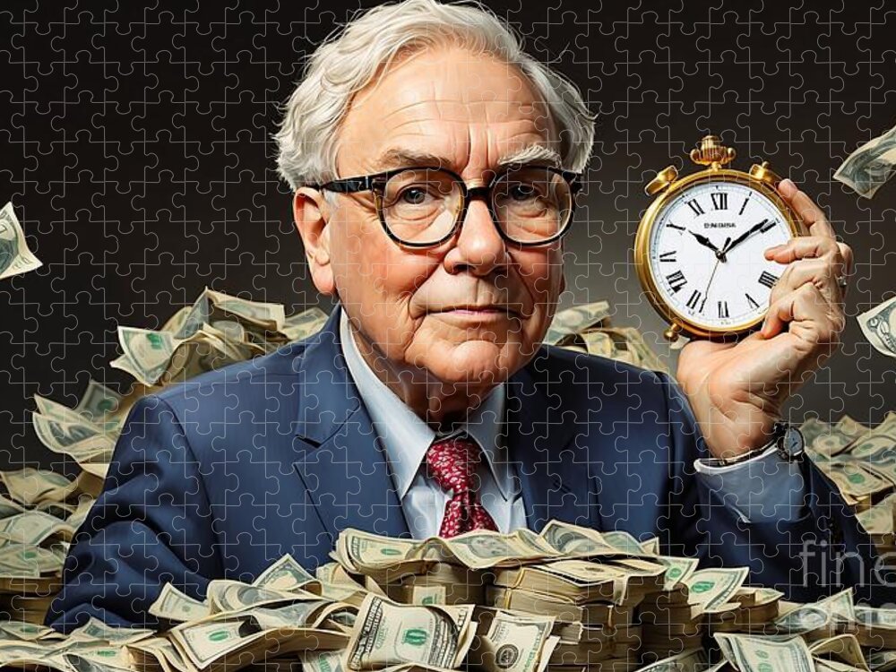 Warren Buffett Jigsaw Puzzle featuring the digital art Time's Wealth Warren Buffett's Portrait Embodying the Value of Riches Beyond Money #1 by Pablo Avanzini