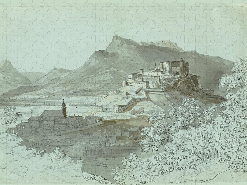 Johann Georg Von Dillis Jigsaw Puzzle featuring the drawing View of Salzburg by Johann Georg von Dillis