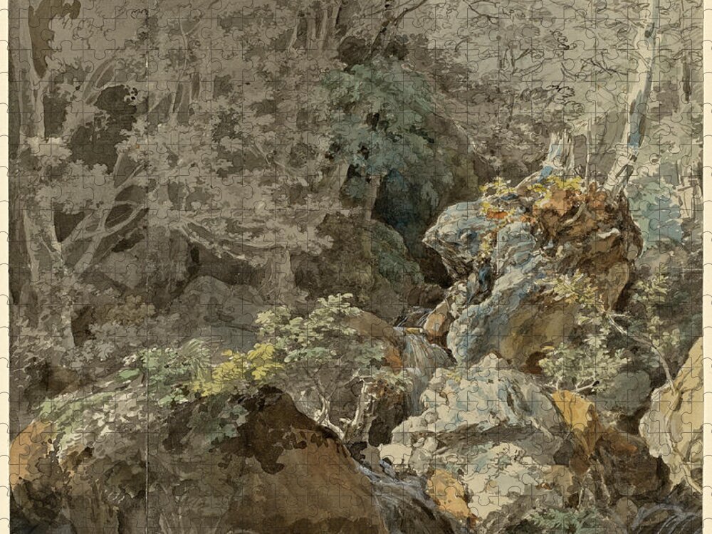 Johann Georg Von Dillis Jigsaw Puzzle featuring the drawing Waterfalls in a Mountain Forest #2 by Johann Georg von Dillis