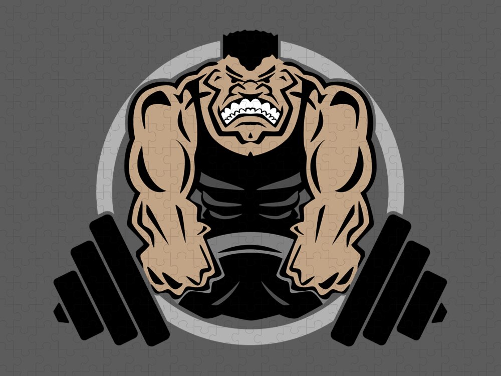 Weightlifting Muscle Fitness Gym Cartoon Jigsaw Puzzle by Jeff Hobrath -  Pixels