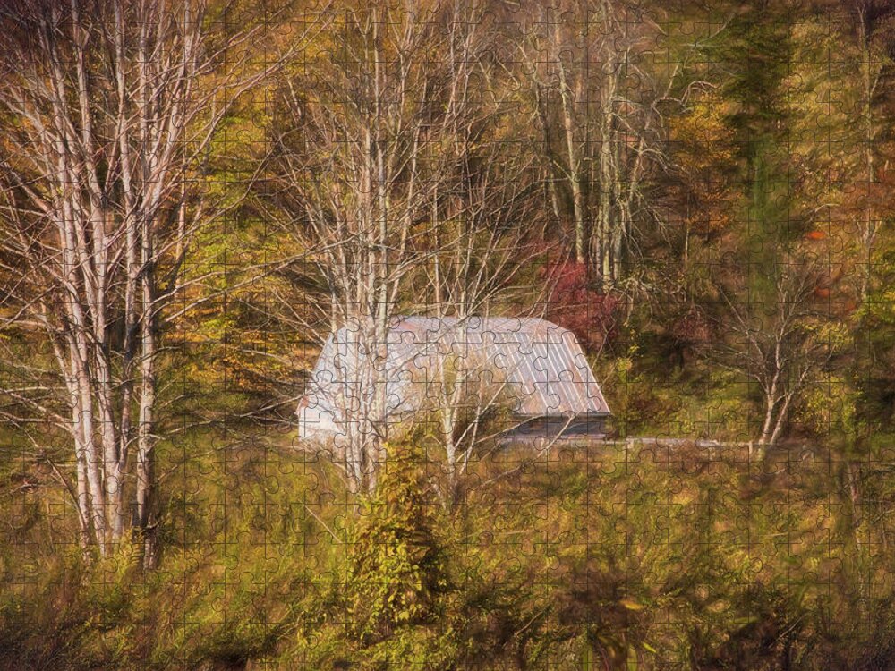 Barns Jigsaw Puzzle featuring the photograph White Barn Farm Creeper Trail in Autumn Fall Colors Damascus Vir #1 by Debra and Dave Vanderlaan